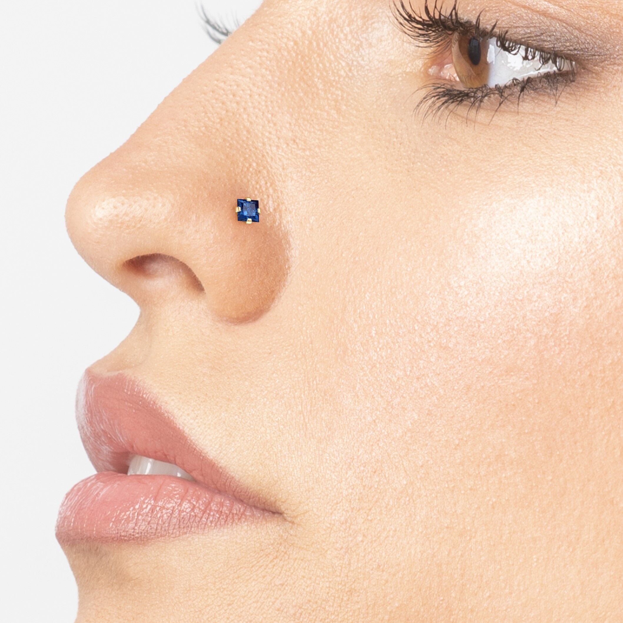 14K Screw Colored CZ Nose Ring - 20G