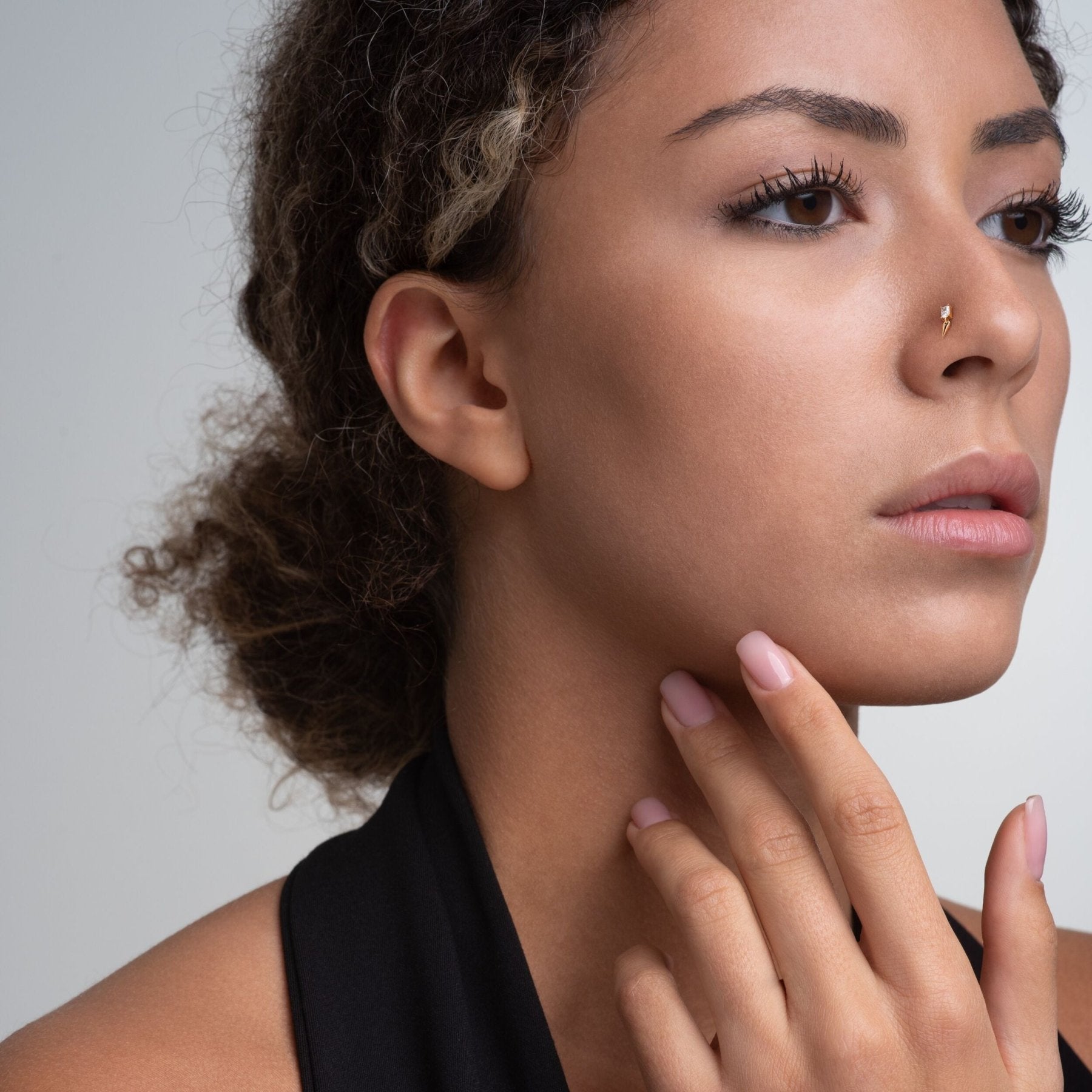 Dangle Spike CZ Titanium and 14K Gold Labret - 16G