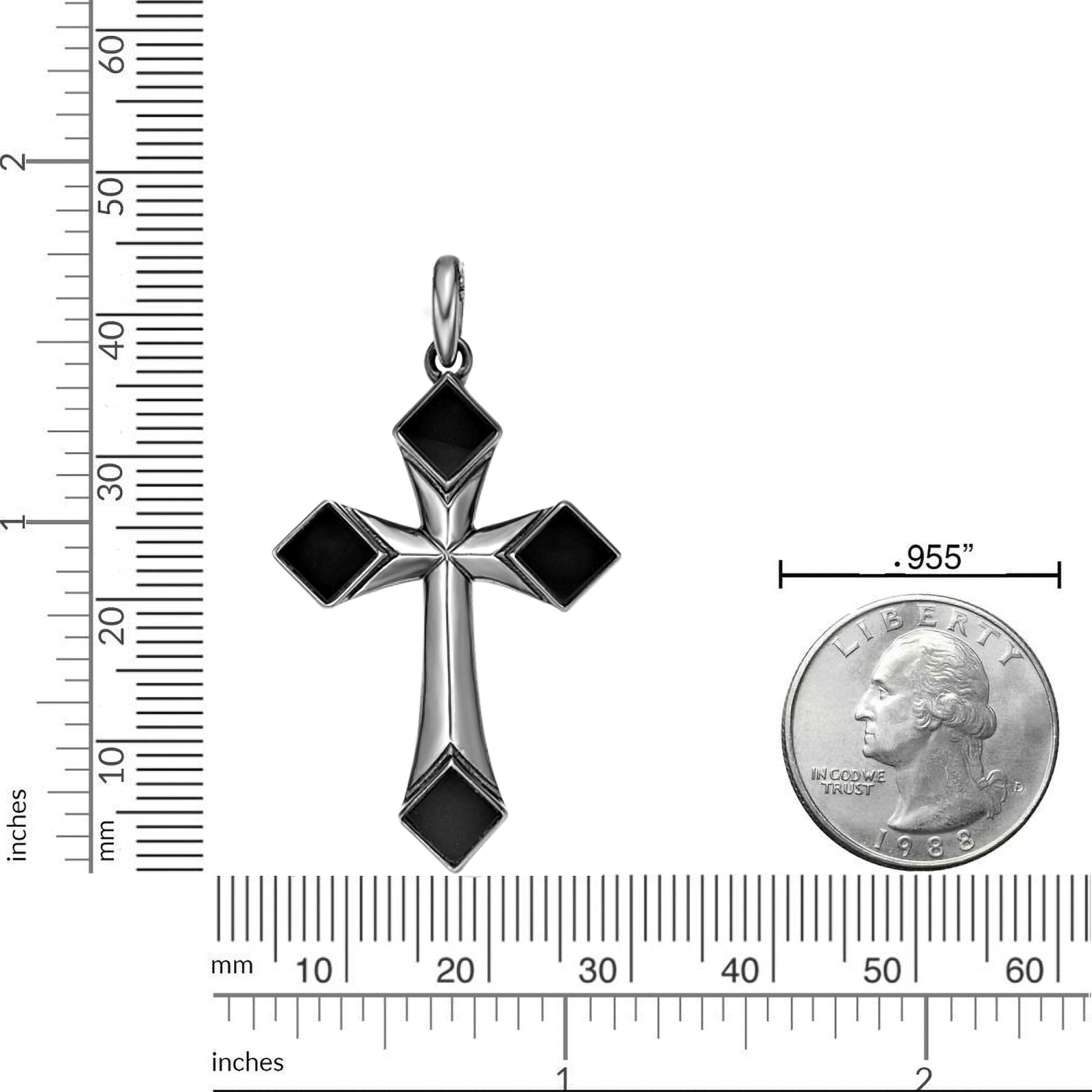 Men's Black Onyx Cross Pendant in Sterling Silver