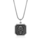 Skull Medallion Pendant with Black Diamond Accents in Sterling Silver