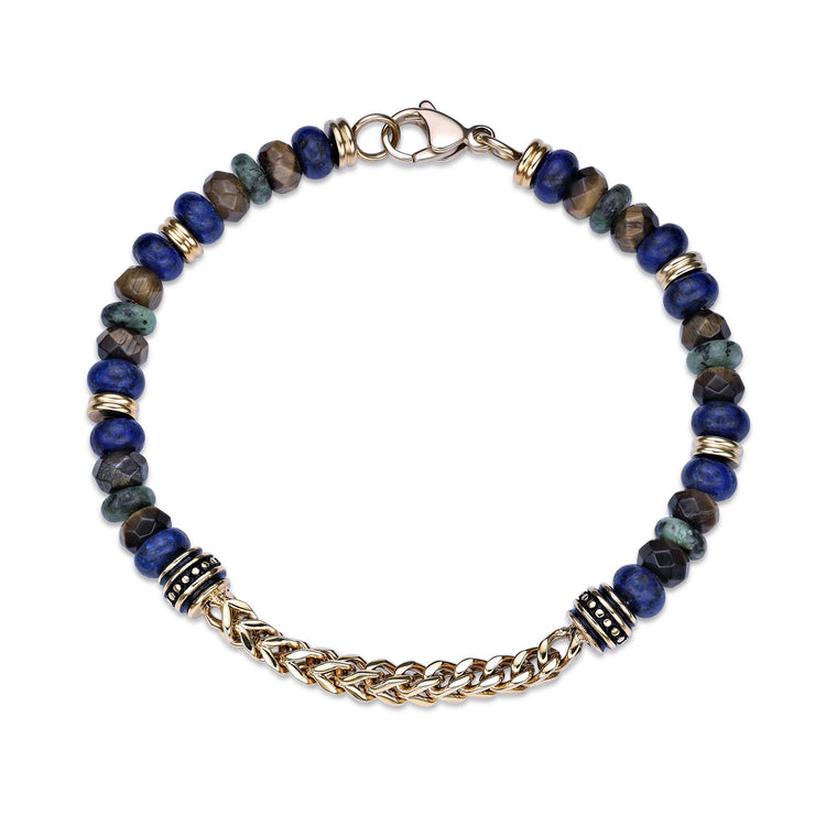African Turquoise Beaded Bracelet in Gold Ion Plated Stainless Steel