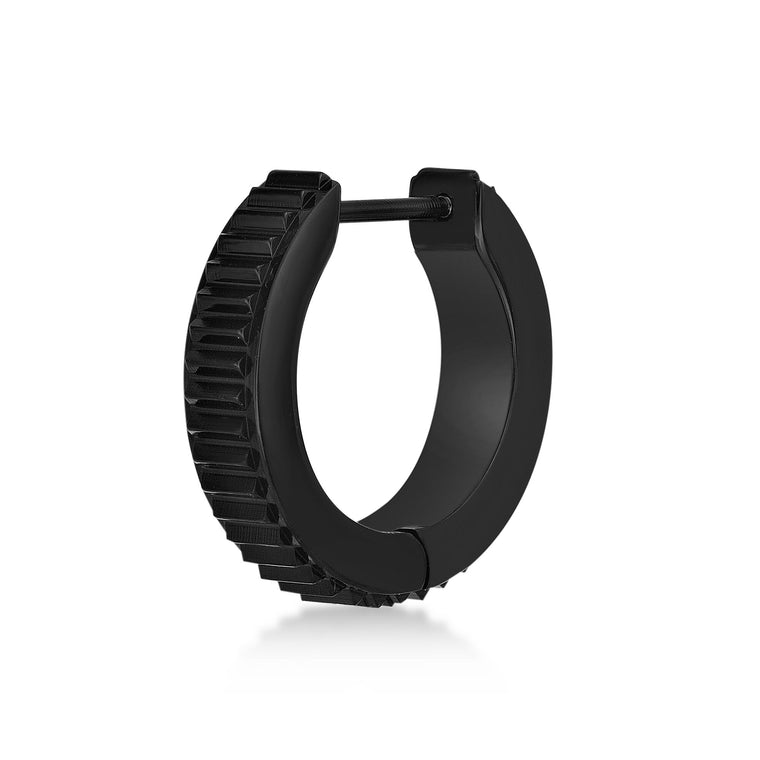 Ridged Hoop Earring in Black Ion Plated Stainless Steel