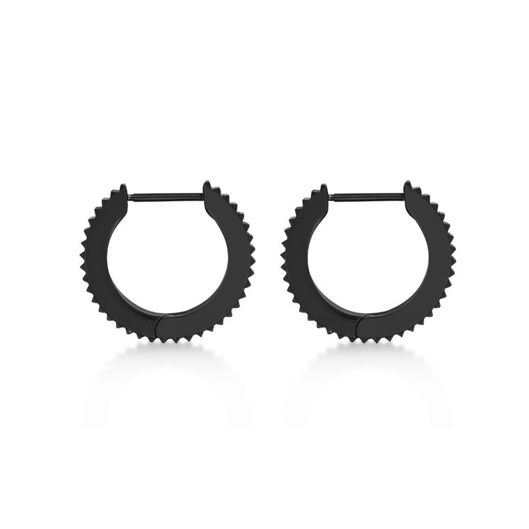Ridged Hoop Earring in Black Ion Plated Stainless Steel