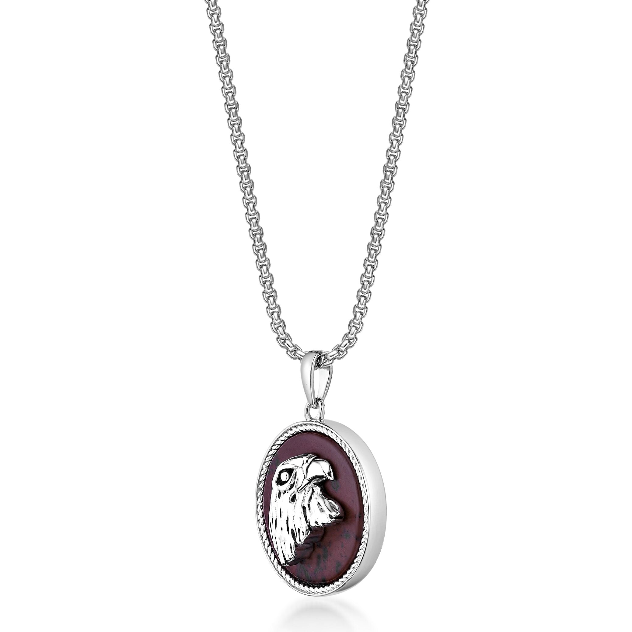 Round Eagle Pendant in Brown Obsidian and Serling Silver