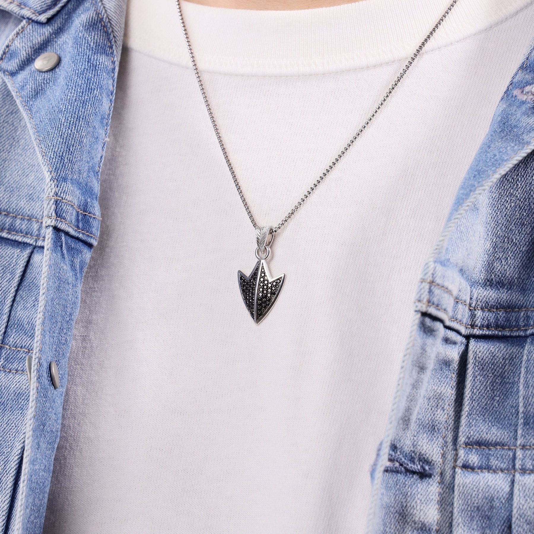 Men’s Arrowhead Pendant with Black Spinel in Sterling Silver