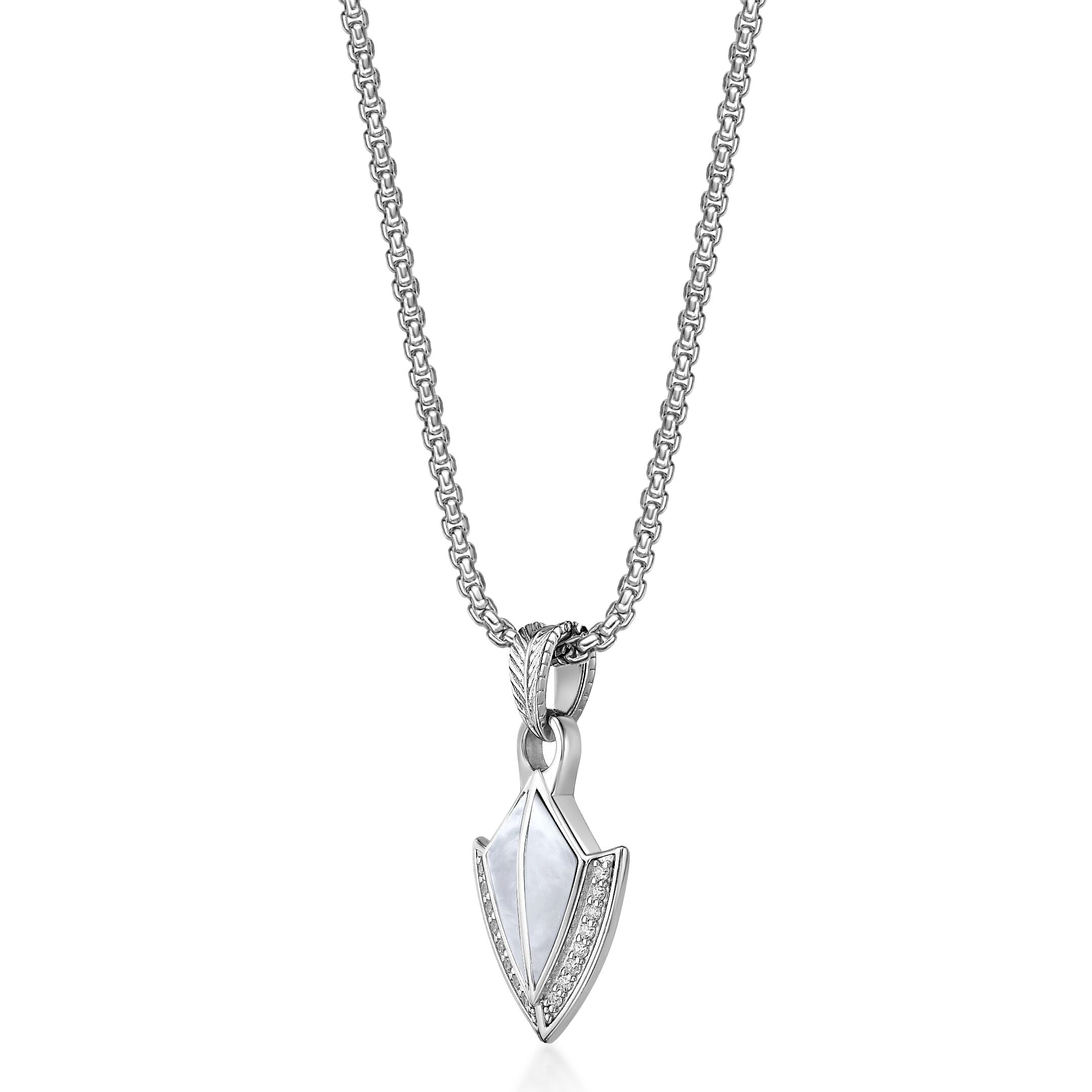 Men’s Mother of Pearl & Lab-Created White Sapphire Arrowhead Pendant in Sterling Silver