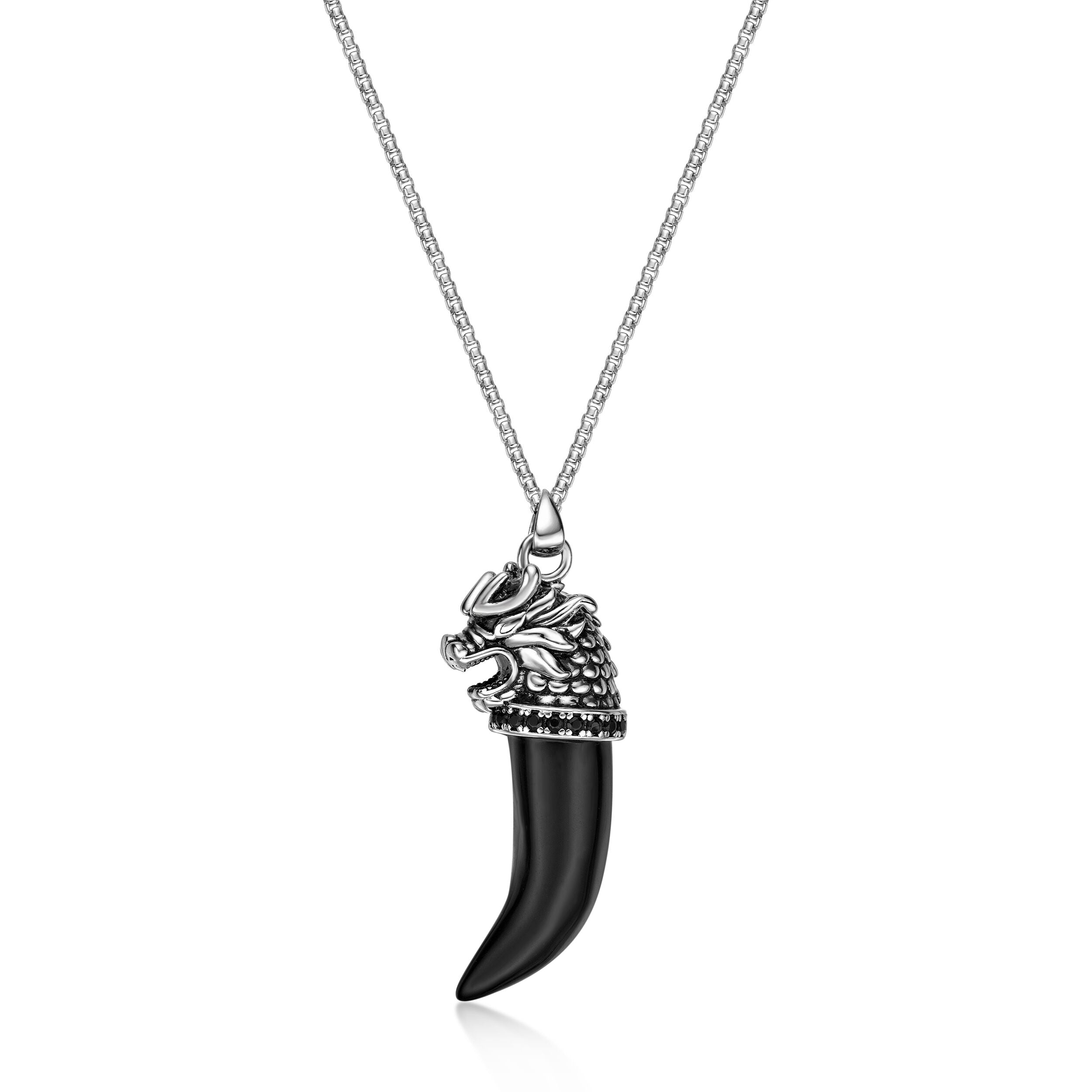 Men's Black Agate Claw Pendant with Black Spinel in Sterling Silver