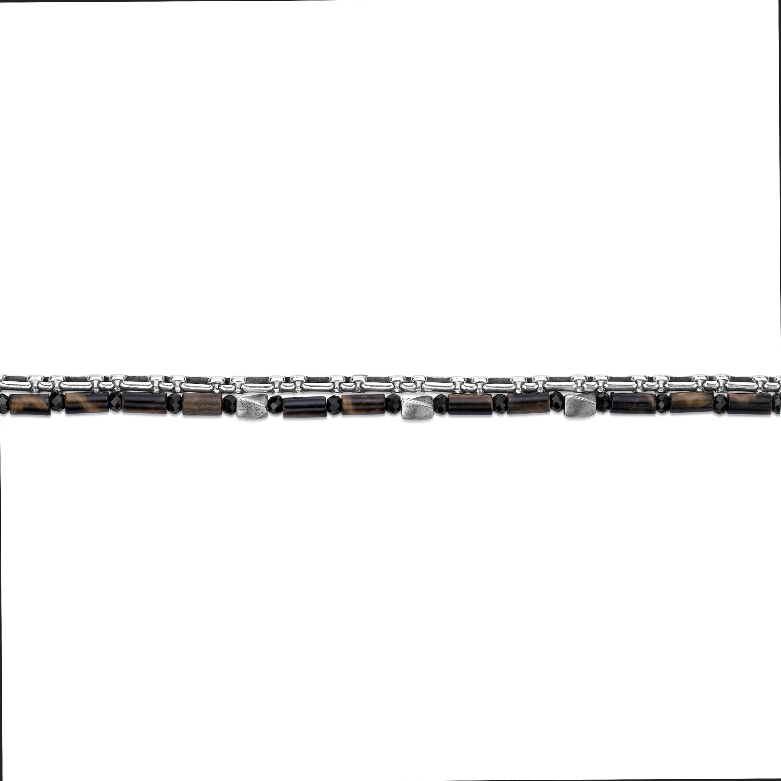 Men's Tiger Eye and Black Spinel Bracelet in Sterling Silver