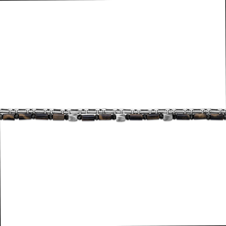 Men's Tiger Eye and Black Spinel Bracelet in Sterling Silver