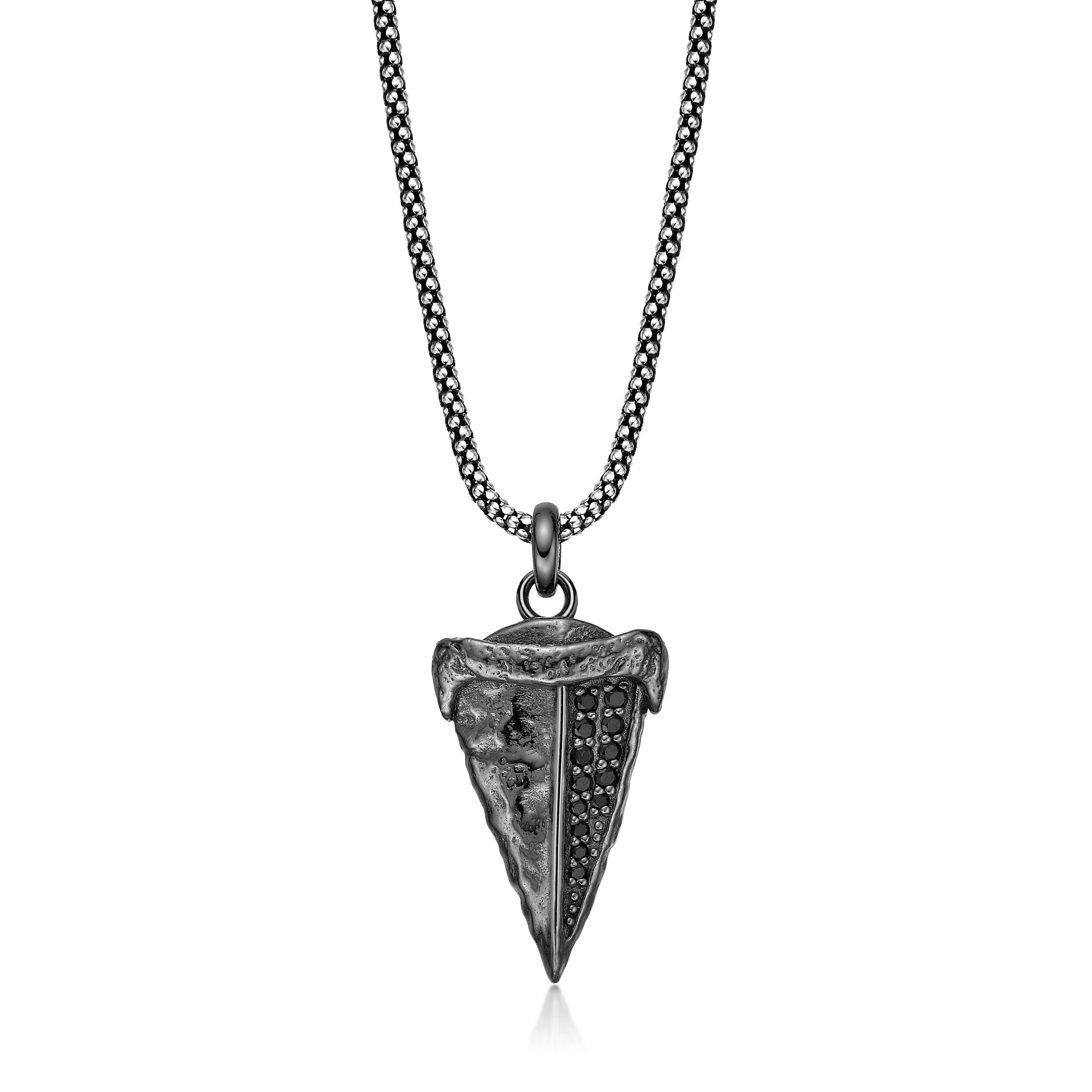 Black Spinel Shark Tooth Pendant in Sterling Silver