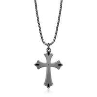 Men's Black Spinel Gothic Cross Pendant in Sterling Silver