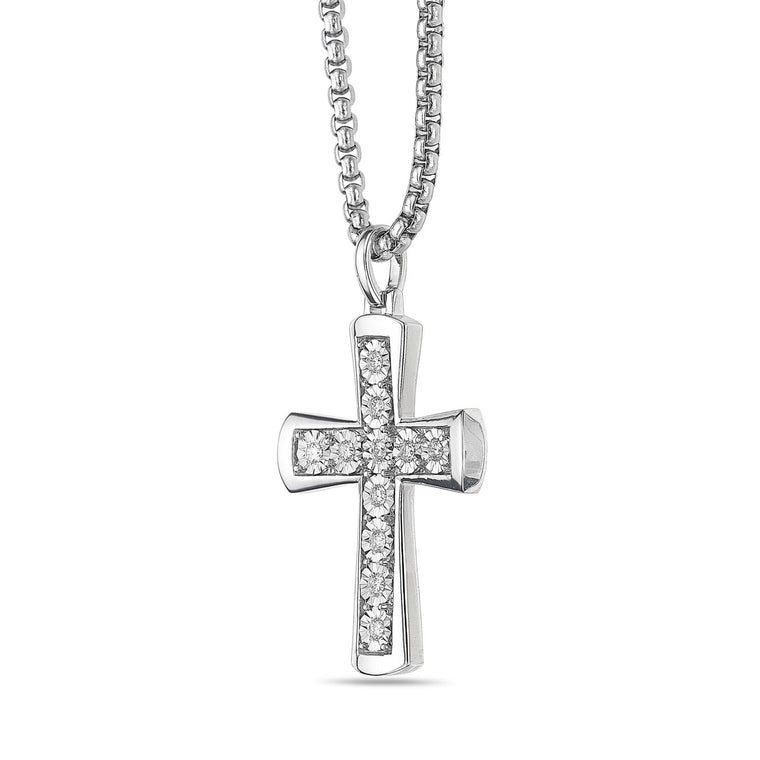 Men's Lab Grown Diamond Cross Pendant in Sterling Silver (1/2 ct. tw.)