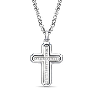 Men's Lab Grown Diamond Cross Pendant in Sterling Silver (1/2 ct. tw.)