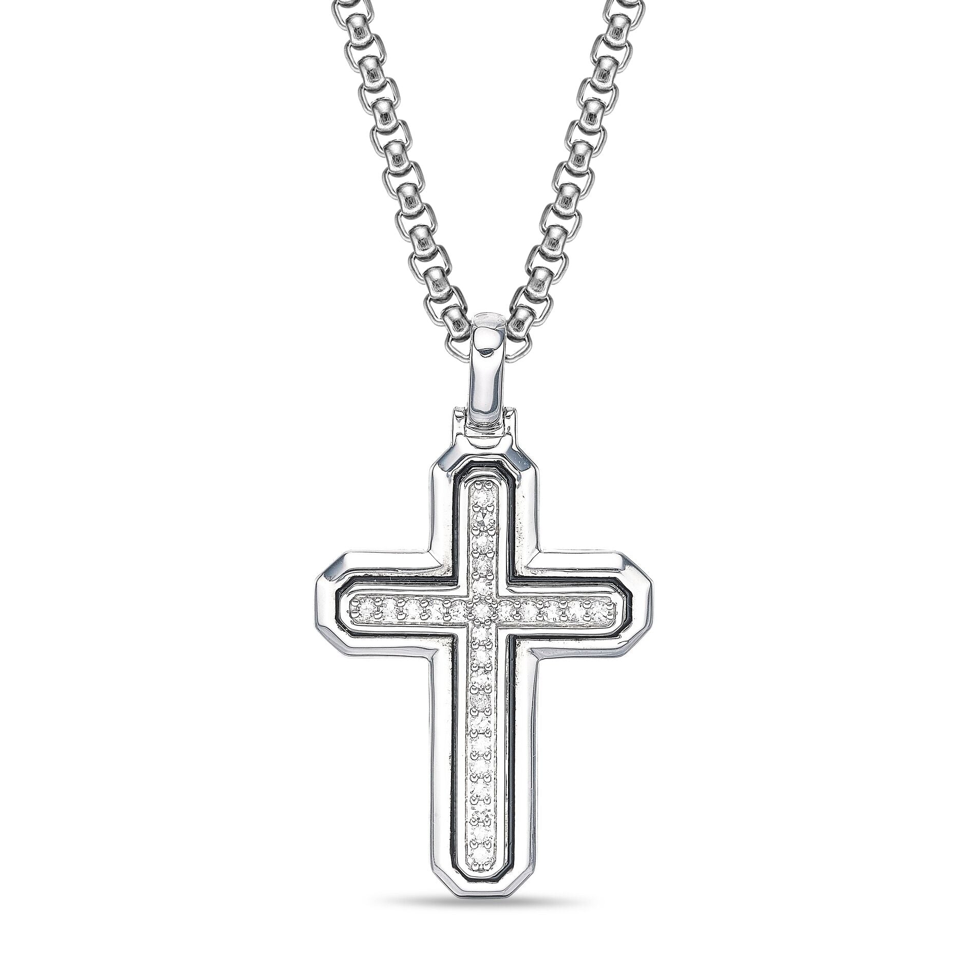 Men's Lab Grown Diamond Cross Pendant in Sterling Silver (1/2 ct. tw.)