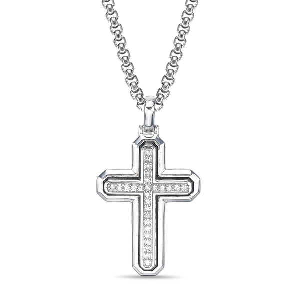 Men's Lab Grown Diamond Cross Pendant in Sterling Silver (1/2 ct. tw.)