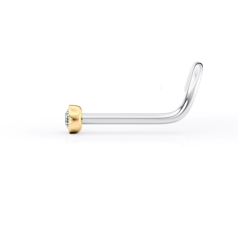 Titanium White Crystal Curved Nose Ring with 14K Gold - 20G