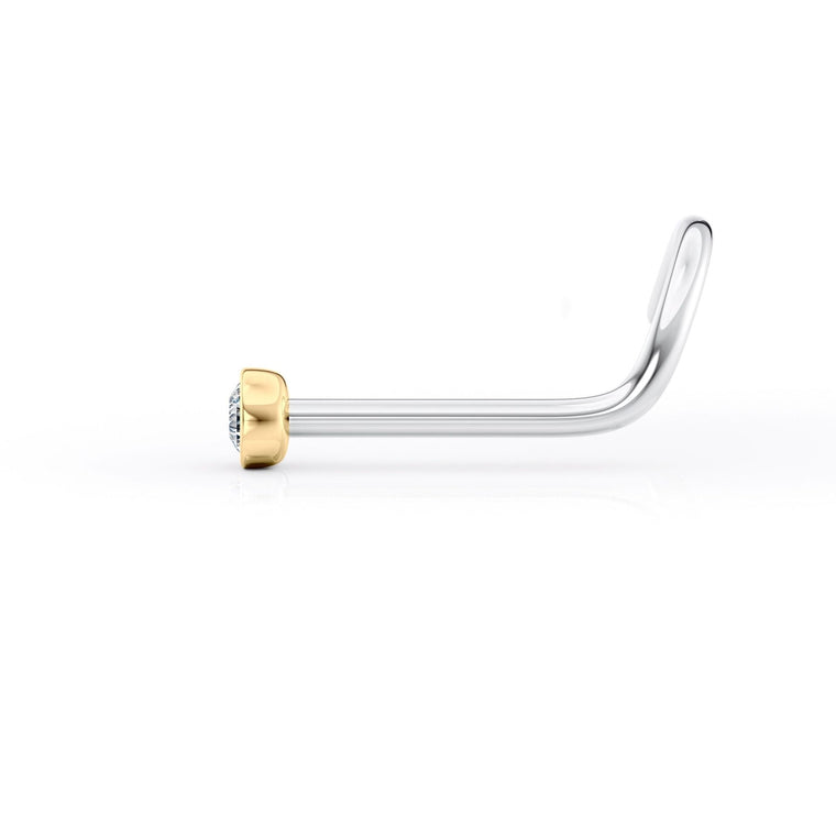 Titanium White Crystal Curved Nose Ring with 14K Gold - 20G