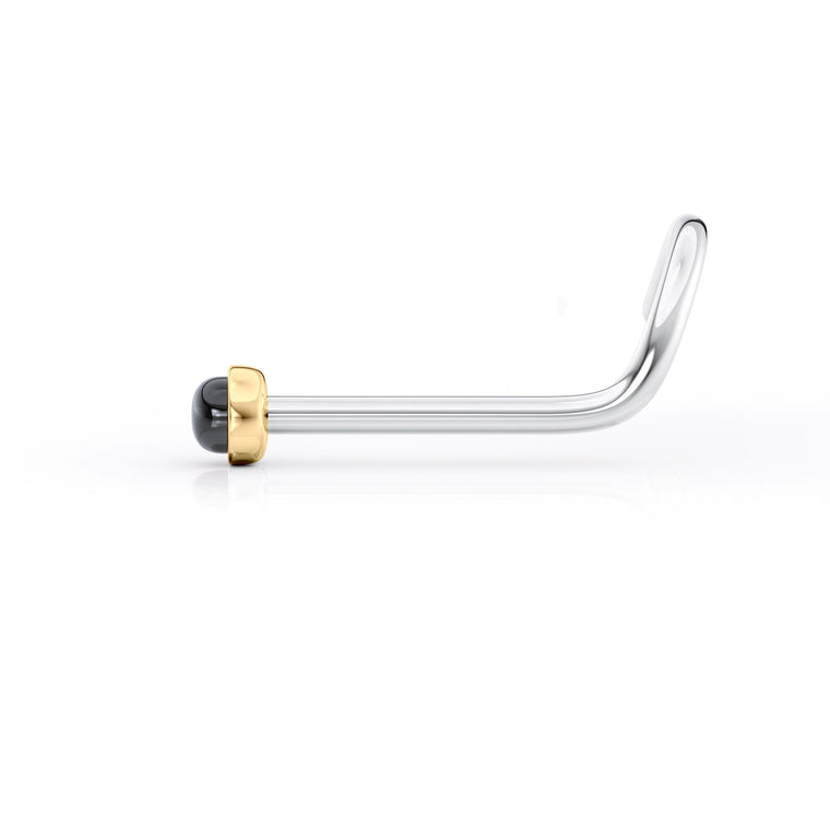 Titanium Black Onyx Curved Nose Ring with 14K Gold - 20G