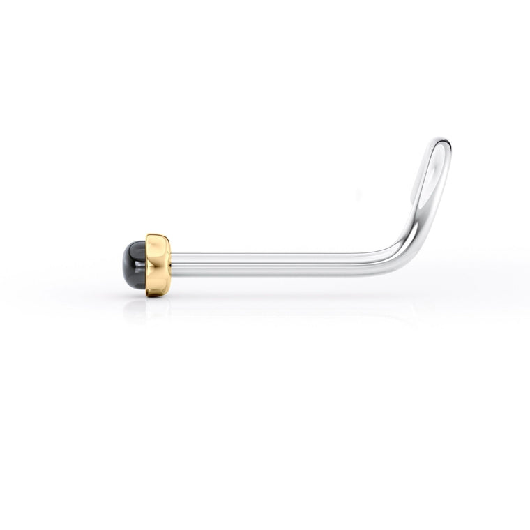 Titanium Black Onyx Curved Nose Ring with 14K Gold - 20G