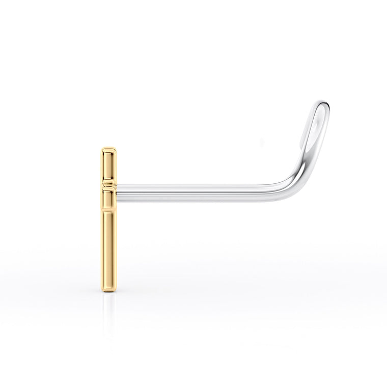 Titanium Curved Nose Ring with 14K Gold Cross - 20G