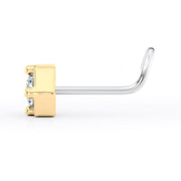 Titanim Hexagon Cubic Zirconia Curved Nose Ring with 14K Gold - 20G