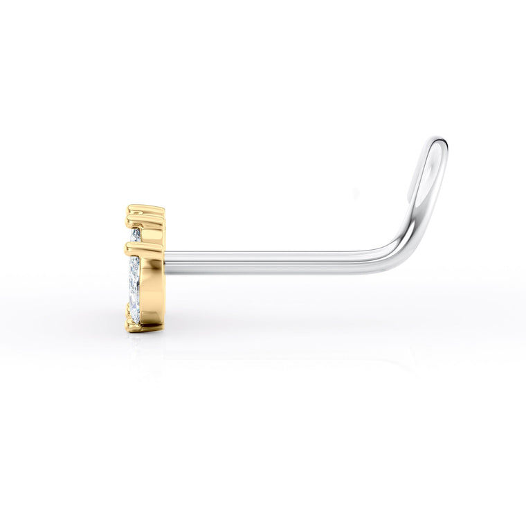 Titanium Marquise Cut Cubic Zirconioa Curved Nose Ring with 14K Gold - 20G