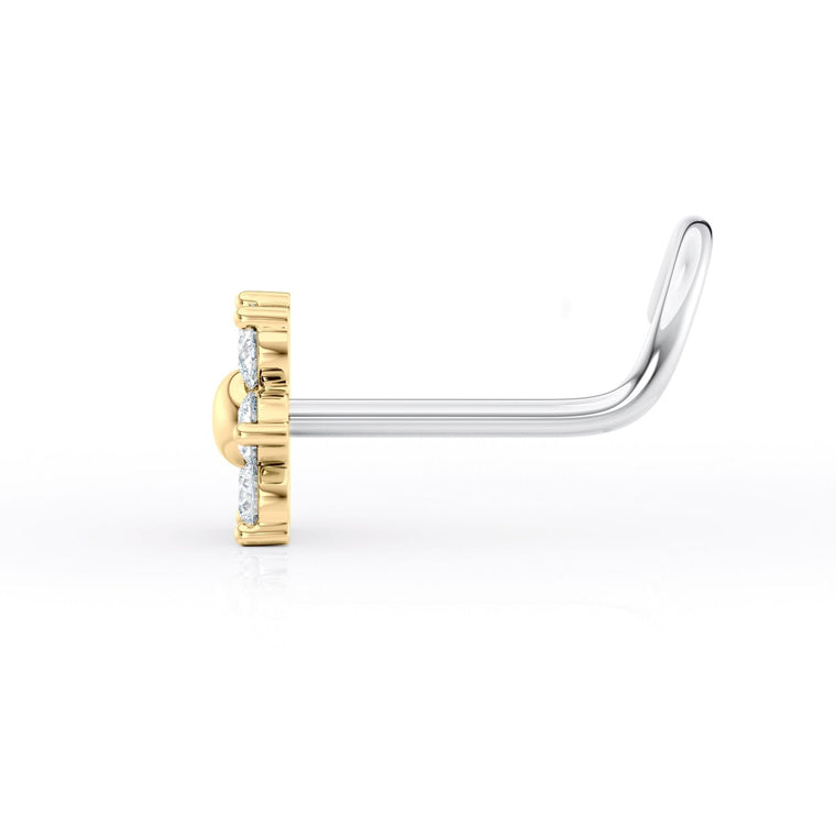Titanim Flower Cubic Zirconia Curved Nose Ring with 14K Gold - 20G