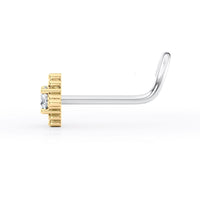 Titanim Cubic Zirconia Curved Nose Ring with 14K Gold - 20G