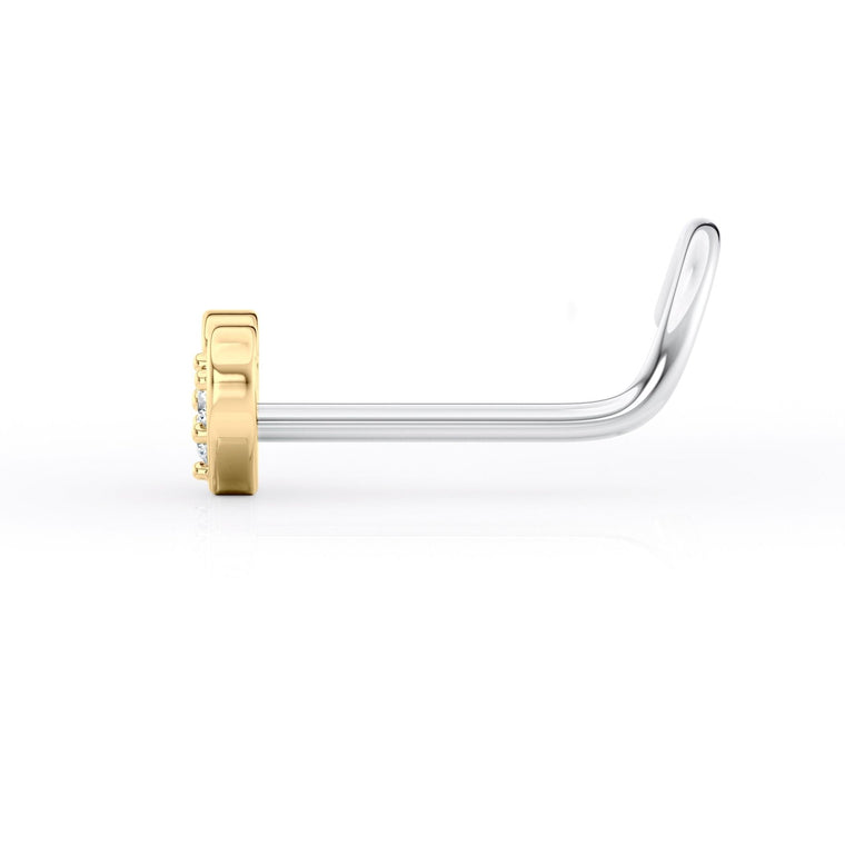Titanim Heart Cubic Zirconia Curved Nose Ring with 14K Gold - 20G