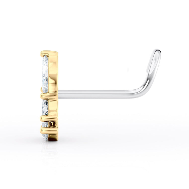 Titanim Marquise Fan Cubic Zirconia Curved Nose Ring with 14K Gold - 20G