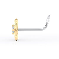 Titanium Flower Cubic Zirconia Curved Nose Ring with 14K Gold - 20G