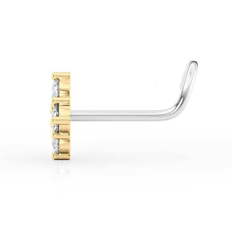Titanium Diamond Shape Cubic Zirconia Curved Nose Ring with 14K Gold - 20G
