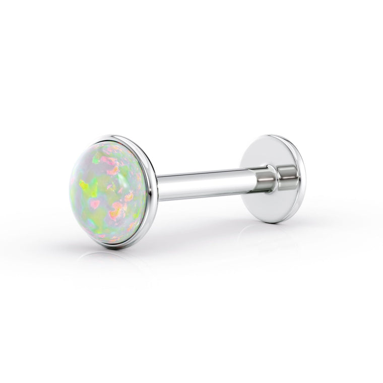 Titanium White Opal Cartilage Piercing with 14K Gold - 18G