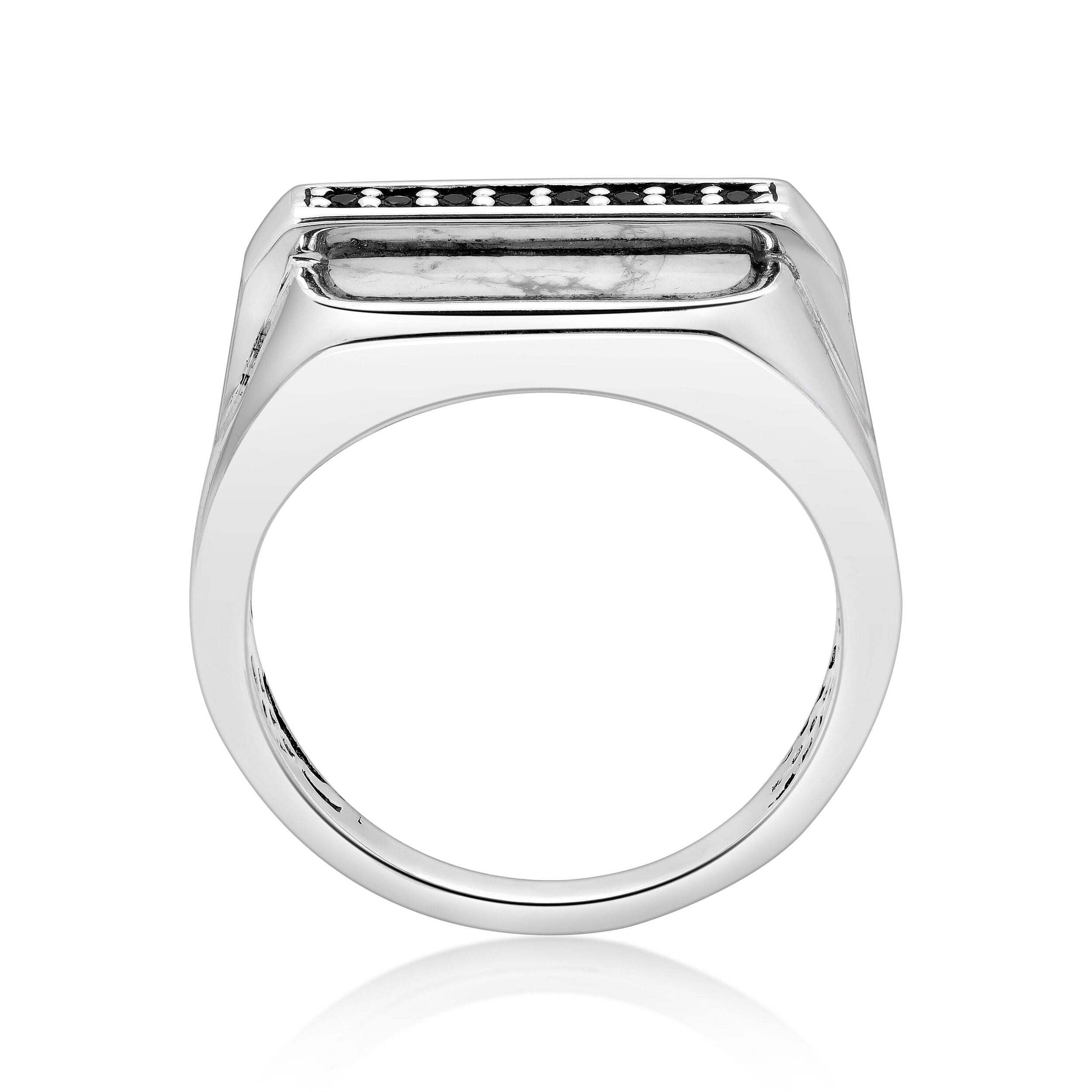 Men's Howlite and Black Spinel Ring in Sterling Silver