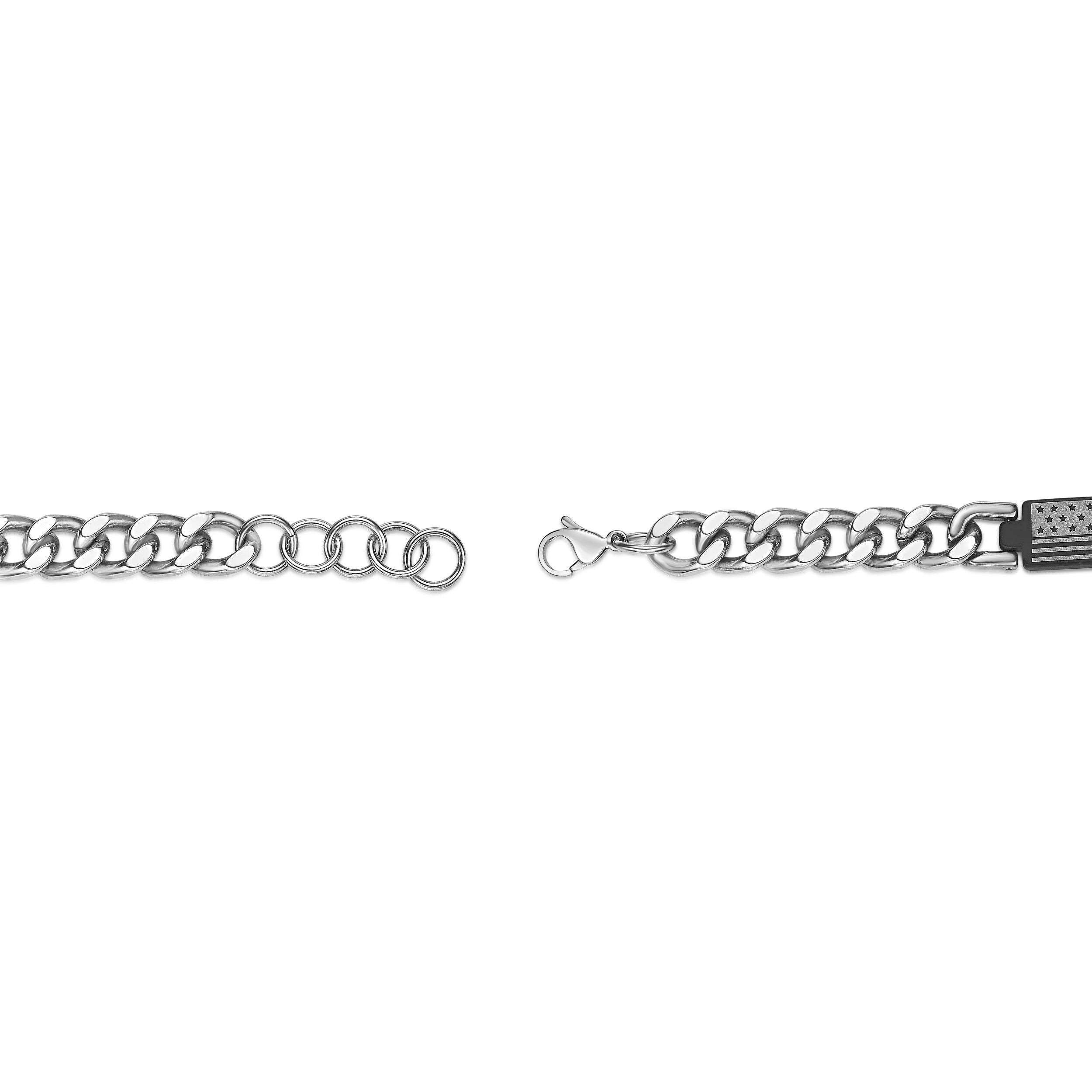 American Flag Chain Bracelet in Black Ion-Plated Stainless Steel