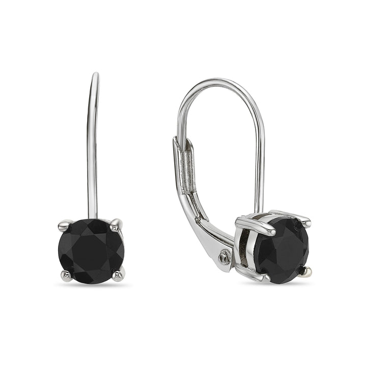 Black Onyx Leaverback Earrings in Sterling Silver