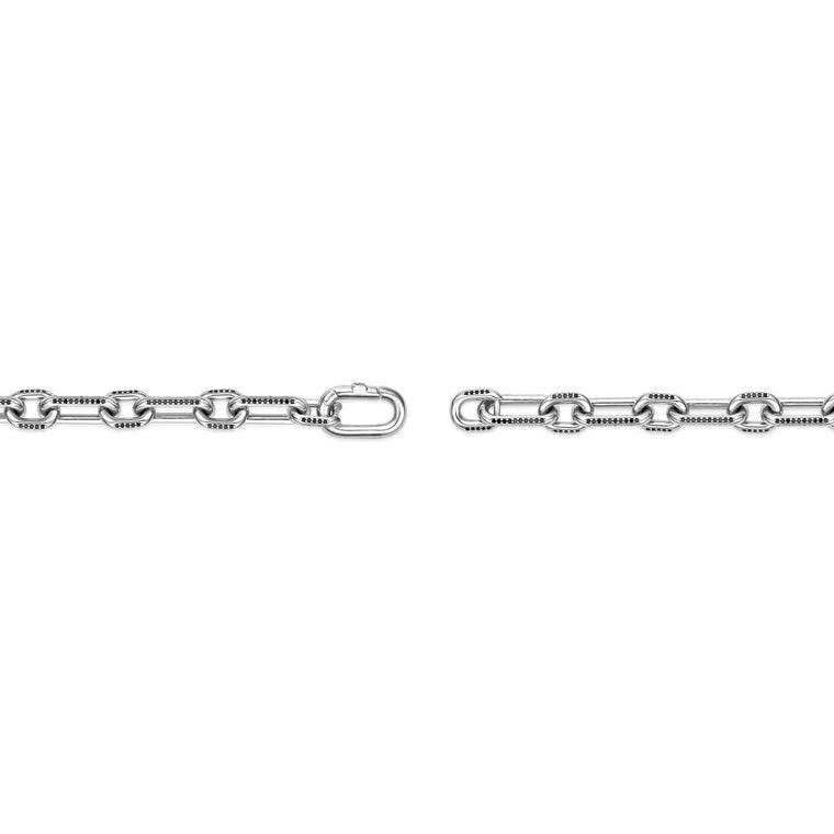 Black Spinel Paperclip Link Bracelet with Caribiner Hook in Sterling Silver, 8.5"