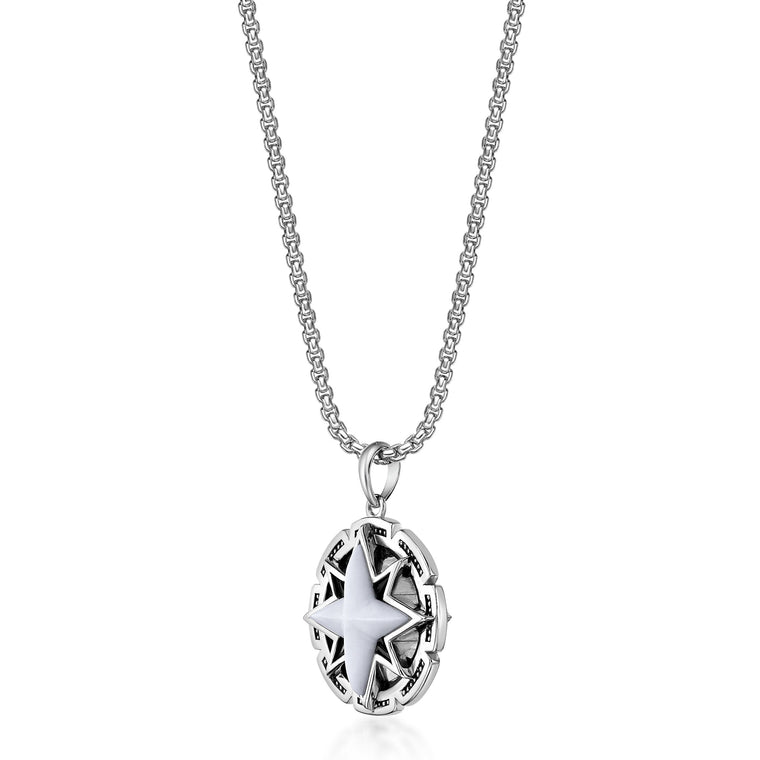 Reversible Black Onyx and Howlite Medalion Pendant in Sterling Silver, 24"