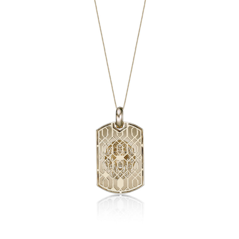Lion's Head Dog Tag Pendant with 0.018 cttw Black Diamonds in Yellow Gold Plated Sterling Silver, 24"