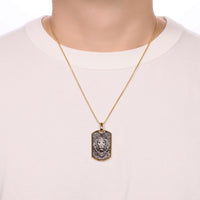 Lion's Head Dog Tag Pendant with 0.018 cttw Black Diamonds in Yellow Gold Plated Sterling Silver, 24"