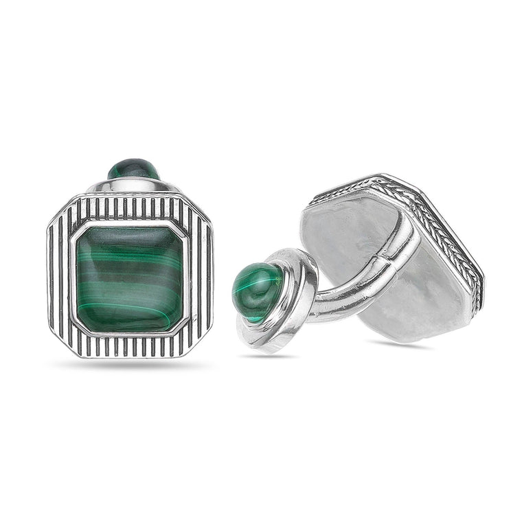 Square Malachite Cufflinks in Sterling Silver
