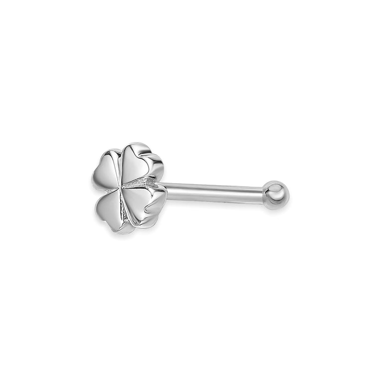 10K Gold Screw Clover Nose Ring - 20G