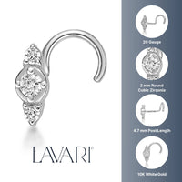 10K Gold Three-Stone Cubic Zirconia Nose Screw - 20G