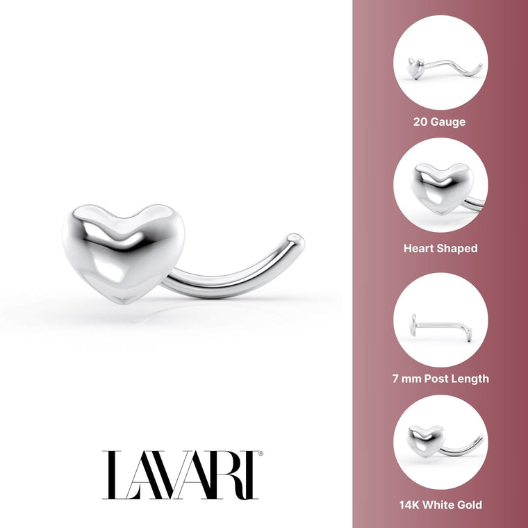 14K Heart Curved Nose Ring - 20G