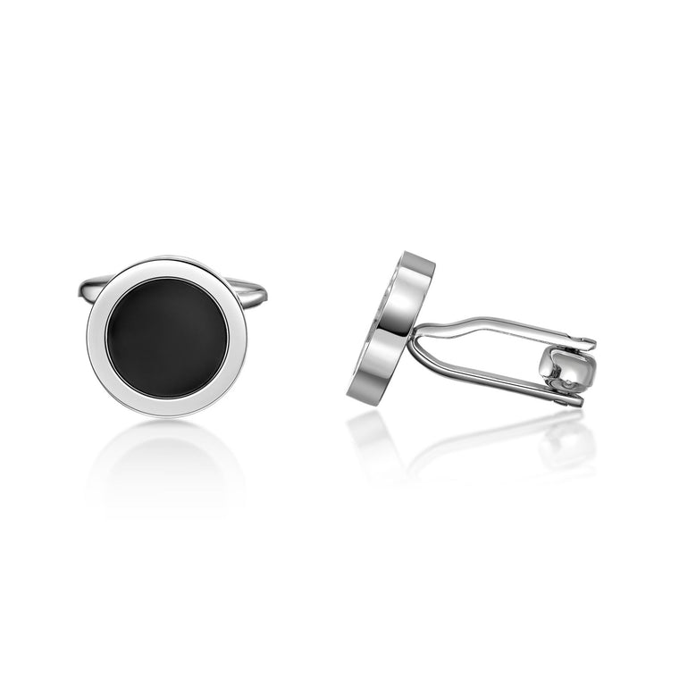 Round Black Resin Cufflinks in Stainless Steel