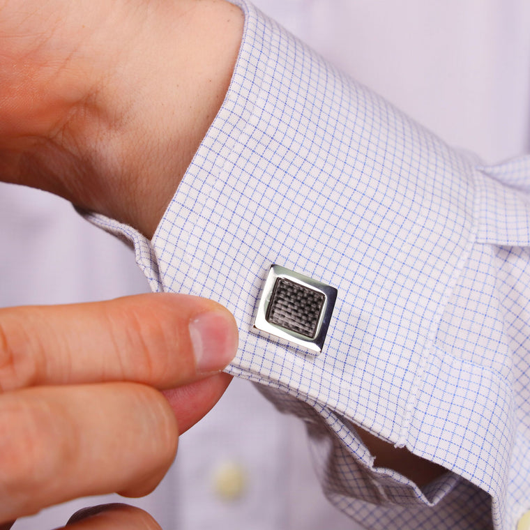 Carbon Fiber Square Cuff Links in Stainless Steel
