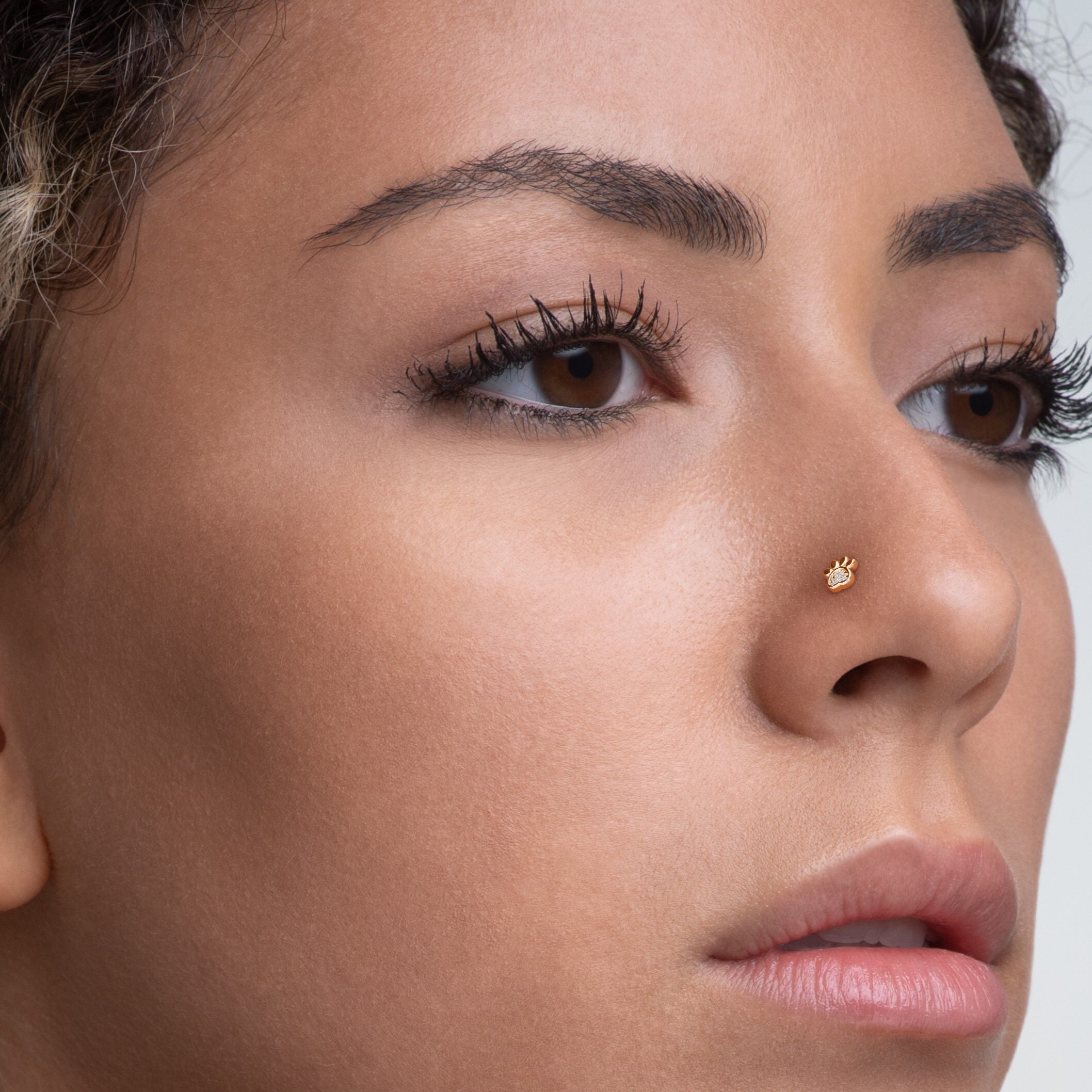 14K Paw Pad Cubic Zirconia Curved Nose Ring - 20G