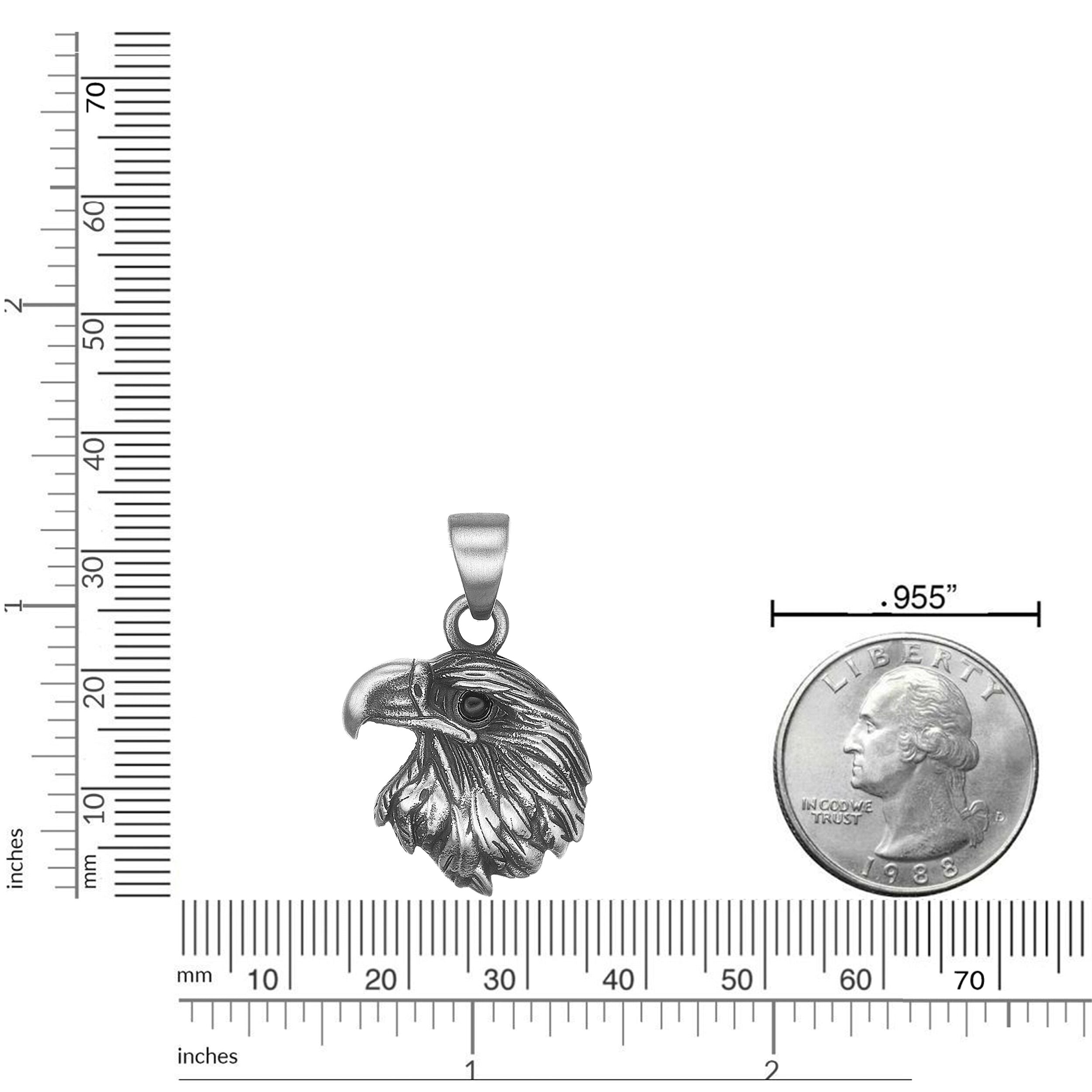 Eagle Head Pendant with Black Agate in Antique Finish Stainless Steel