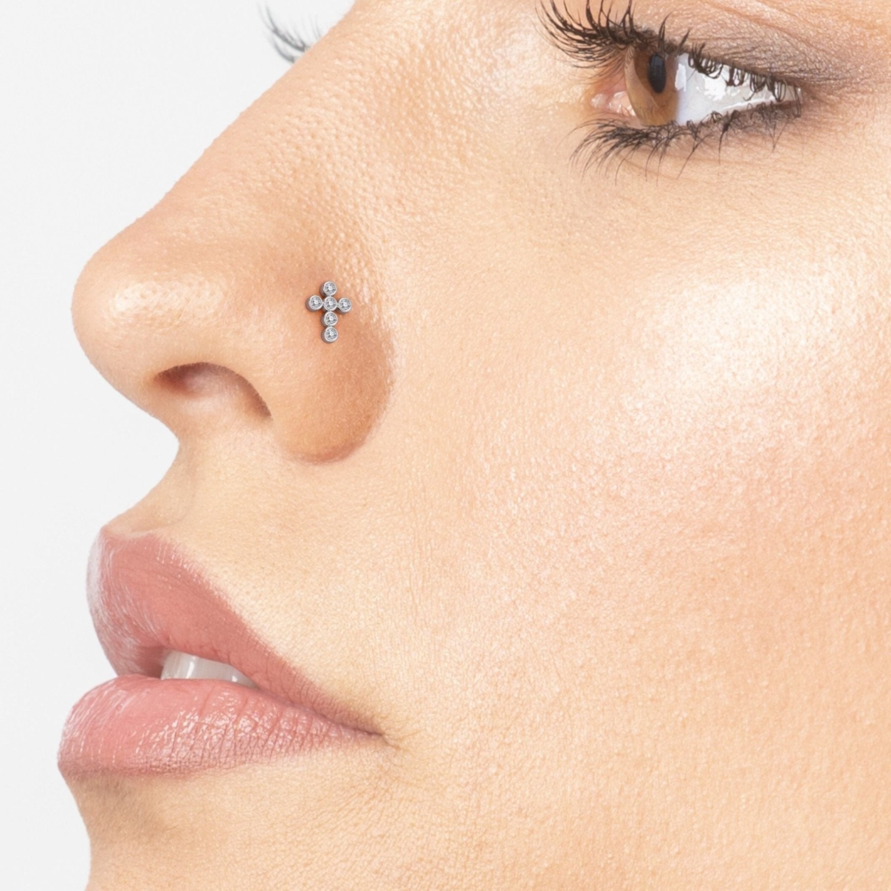 14K Gold Cross 0.05 Carat Lab Grown Diamond Nose Stud - 20G