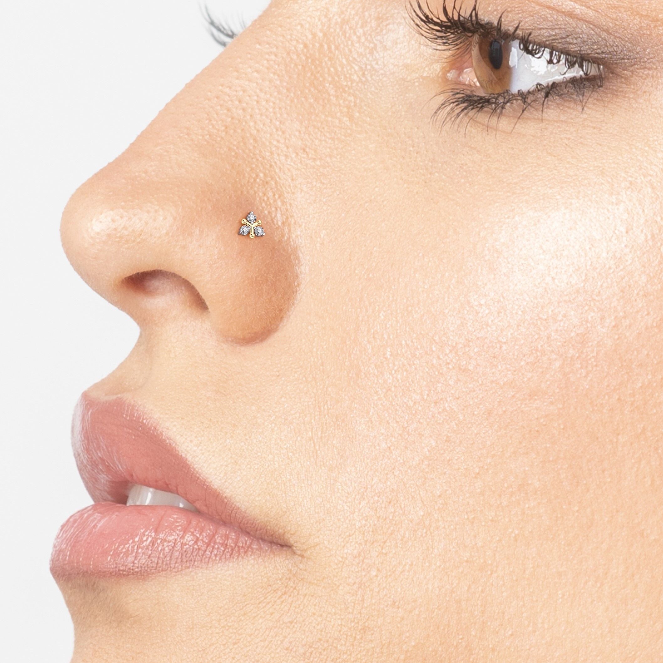 14K Gold Triangle 0.02 Carat Lab Grown Diamond Nose Stud - 18G